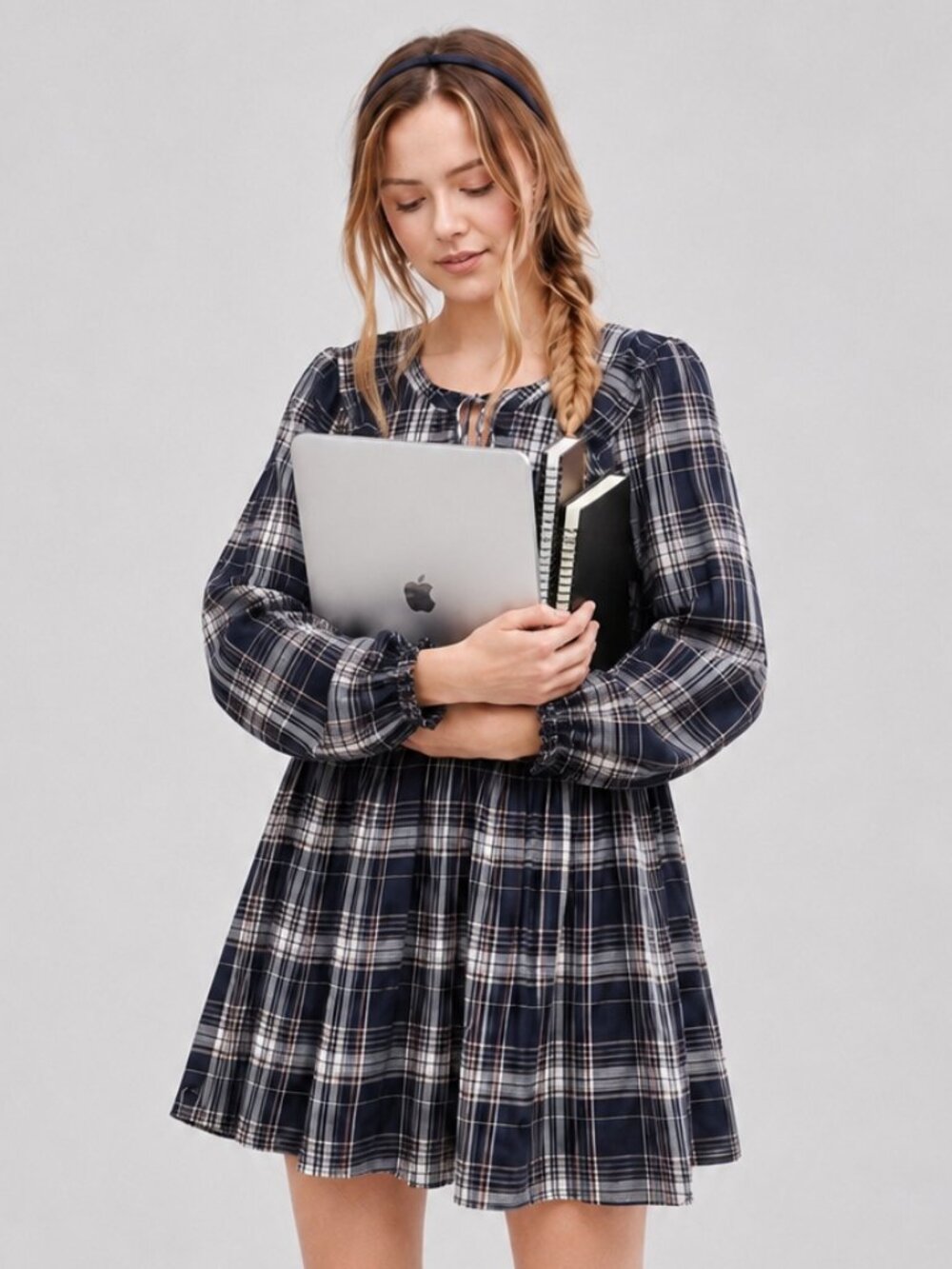 Ann Taylor LOFT Womens Plaid Ruffle Flannel Mini Dress Petite M Campus